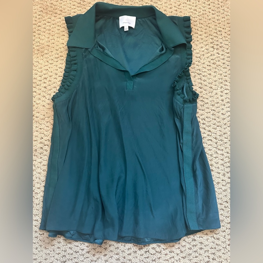 Cinq à Sept Teal Ruffle Trim Blouse